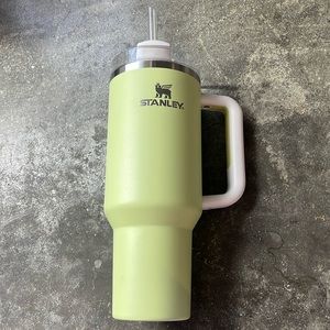 Stanley Light Green Travel Tumbler with White Handle and Straw